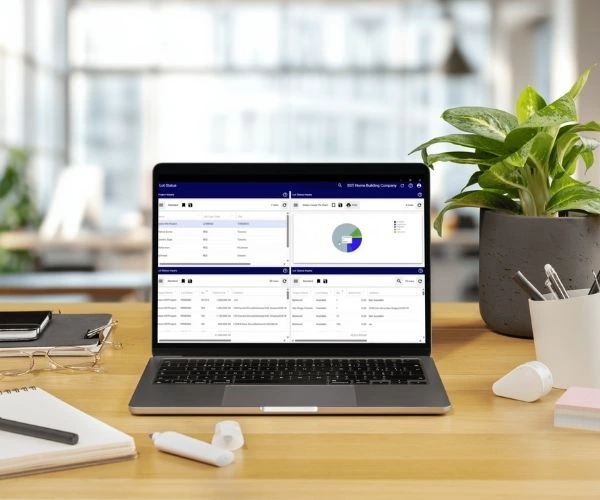 Screenshot of BST's builder sales technology software on a laptop.